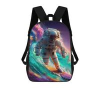 sinyumoney 3D Astronaut Surfing Cosmic Wave Kid's Backpack Waterproof 17inch School Bag Cute Rucksacks Fashion Casual Schoolbag for Kids for Girl Boy School