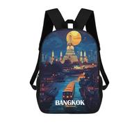 sinyumoney 3D Backpacks Kids School Backpack Bangkok Thailand Cityscape at Night School Bag 3D Printing Daypacks for Boys Elementary And Middle School Students 17inch