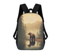sinyumoney 3D Backpacks Kids School Backpack Bear in Misty Forest School Bag 3D Printing Daypacks for Boys Elementary And Middle School Students 17inch