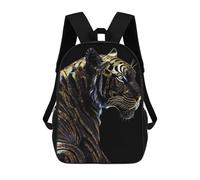 sinyumoney 3D Backpacks Kids School Backpack Black Golden Tiger School Bag 3D Printing Daypacks for Boys Elementary And Middle School Students 17inch