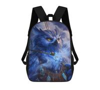 sinyumoney 3D Backpacks Kids School Backpack Blue Mystic Owl Artwork School Bag 3D Printing Daypacks for Boys Elementary And Middle School Students 17inch