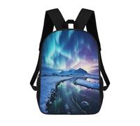 sinyumoney 3D Backpacks Kids School Backpack Blue Northern Lights School Bag 3D Printing Daypacks for Boys Elementary And Middle School Students 17inch