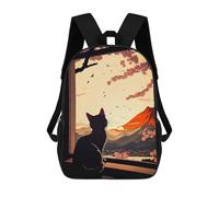 sinyumoney 3D Backpacks Kids School Backpack Cat Cherry Blossom Japan School Bag 3D Printing Daypacks for Boys Elementary And Middle School Students 17inch