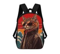 sinyumoney 3D Backpacks Kids School Backpack Cool Cat with Sunglasses School Bag 3D Printing Daypacks for Boys Elementary And Middle School Students 17inch