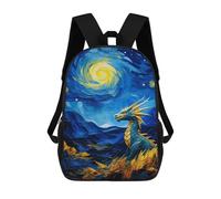 sinyumoney 3D Backpacks Kids School Backpack Dragon Under Starry Night School Bag 3D Printing Daypacks for Boys Elementary And Middle School Students 17inch