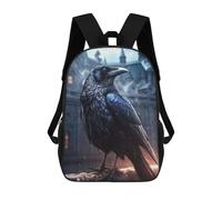 sinyumoney 3D Backpacks Kids School Backpack Fantasy Raven Under Rain School Bag 3D Printing Daypacks for Boys Elementary And Middle School Students 17inch