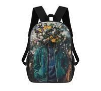 sinyumoney 3D Backpacks Kids School Backpack Floral Portrait Mental Depression Flower School Bag 3D Printing Daypacks for Boys Elementary And Middle School Students 17inch