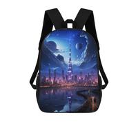 sinyumoney 3D Backpacks Kids School Backpack Future Moon Light City School Bag 3D Printing Daypacks for Boys Elementary And Middle School Students 17inch