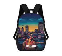 sinyumoney 3D Backpacks Kids School Backpack Harare, Zimbabwe Cityscape at Night School Bag 3D Printing Daypacks for Boys Elementary And Middle School Students 17inch