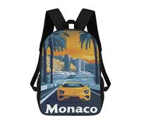 sinyumoney 3D Backpacks Kids School Backpack Monaco Cityscape with Sports Car School Bag 3D Printing Daypacks for Boys Elementary And Middle School Students 17inch