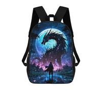 sinyumoney 3D Backpacks Kids School Backpack Moonlit Dragon Confrontation School Bag 3D Printing Daypacks for Boys Elementary And Middle School Students 17inch