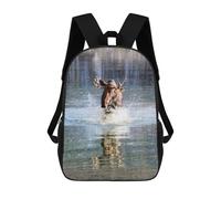 sinyumoney 3D Backpacks Kids School Backpack Moose Crossing A River School Bag 3D Printing Daypacks for Boys Elementary And Middle School Students 17inch