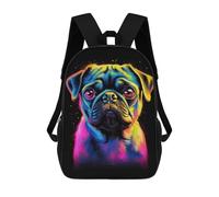 sinyumoney 3D Backpacks Kids School Backpack Neon Pug Portrait Dog School Bag 3D Printing Daypacks for Boys Elementary And Middle School Students 17inch