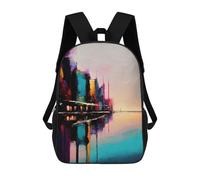 sinyumoney 3D Backpacks Kids School Backpack Oil Paint City 1 School Bag 3D Printing Daypacks for Boys Elementary And Middle School Students 17inch
