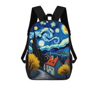 sinyumoney 3D Backpacks Kids School Backpack Starry Night Village School Bag 3D Printing Daypacks for Boys Elementary And Middle School Students 17inch
