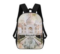 sinyumoney 3D Backpacks Kids School Backpack Taj Mahal in Watercolor School Bag 3D Printing Daypacks for Boys Elementary And Middle School Students 17inch