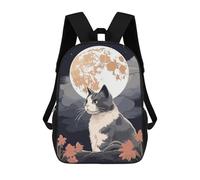 sinyumoney 3D Backpacks Kids School Backpack The Moon Night Cat JapanTh School Bag 3D Printing Daypacks for Boys Elementary And Middle School Students 17inch
