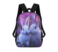 sinyumoney 3D Backpacks Kids School Backpack Two White Rabbits in Flowers School Bag 3D Printing Daypacks for Boys Elementary And Middle School Students 17inch