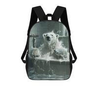 sinyumoney 3D Backpacks Kids School Backpack White Polar Bear Bathtub School Bag 3D Printing Daypacks for Boys Elementary And Middle School Students 17inch