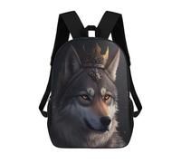 sinyumoney 3D Backpacks Kids School Backpack Wolf King Funny School Bag 3D Printing Daypacks for Boys Elementary And Middle School Students 17inch