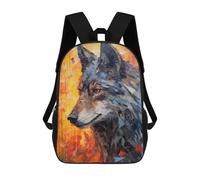 sinyumoney 3D Backpacks Kids School Backpack Wolf Portrait in Autumn School Bag 3D Printing Daypacks for Boys Elementary And Middle School Students 17inch