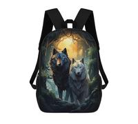 sinyumoney 3D Backpacks Kids School Backpack Wolves in The Forest School Bag 3D Printing Daypacks for Boys Elementary And Middle School Students 17inch