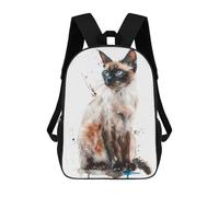 sinyumoney 3D Balinese Cat Watercolor Printing Daypacks Kids Casual Backpack Knapsack High Capacity Rucksack Travel Laptop Book Bag 17inch