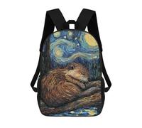 sinyumoney 3D Beaver Sleeping Starry Night Kid's Backpack Waterproof 17inch School Bag Cute Rucksacks Fashion Casual Schoolbag for Kids for Girl Boy School