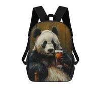 sinyumoney 3D Beer Drinking Panda Printing Daypacks Kids Casual Backpack Knapsack High Capacity Rucksack Travel Laptop Book Bag 17inch