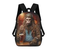 sinyumoney 3D Bigfoot Loves Craft Beer Kid's Backpack Waterproof 17inch School Bag Cute Rucksacks Fashion Casual Schoolbag for Kids for Girl Boy School