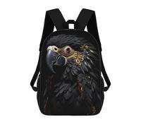 sinyumoney 3D Black And Gold Parrot Kid's Backpack Waterproof 17inch School Bag Cute Rucksacks Fashion Casual Schoolbag for Kids for Girl Boy School