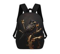 sinyumoney 3D Black And Gold Sparrow 02 Kid's Backpack Waterproof 17inch School Bag Cute Rucksacks Fashion Casual Schoolbag for Kids for Girl Boy School