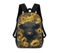 sinyumoney 3D Black Bull with Sunflowers Kid's Backpack Waterproof School Bag Bookbag Cute Rucksacks Fashion Casual Schoolbag for Kids for Girl Boy School 17inch