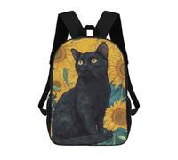 sinyumoney 3D Black Cat And Sunflowers Printing Daypacks Kids Casual Backpack Knapsack High Capacity Rucksack Travel Laptop Book Bag 17inch