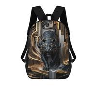 sinyumoney 3D Black Gold Tiger Realm 17 Inch School Backpack Student Casual Backpack For Kid's Children's Daypack Bookbag Hiking Sports Outdoor Work Travel Laptop Bag