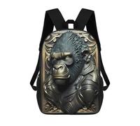 sinyumoney 3D Black Golden Gorilla 17 Inch School Backpack Student Casual Backpack For Kid's Children's Daypack Bookbag Hiking Sports Outdoor Work Travel Laptop Bag