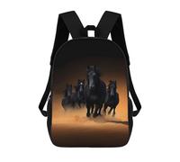sinyumoney 3D Black Horses Running 17 Inch School Backpack Student Casual Backpack For Kid's Children's Daypack Bookbag Hiking Sports Outdoor Work Travel Laptop Bag