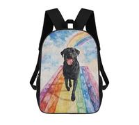 sinyumoney 3D Black Lab Rainbow Bridge Kid's Backpack Waterproof 17inch School Bag Cute Rucksacks Fashion Casual Schoolbag for Kids for Girl Boy School