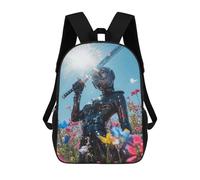sinyumoney 3D Black Latex Warrior in Flower Field Print Children Backpack for School Students Backpacks Schoolbag Shoulder Book Bags 17inch
