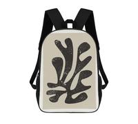 sinyumoney 3D Black Leaf Shape on Beige Background 17 Inch School Backpack Student Casual Backpack For Kid's Children's Daypack Bookbag Hiking Sports Outdoor Work Travel Laptop Bag