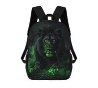 sinyumoney 3D Black Lion with Green Glowing Eyes 17 Inch School Backpack Student Casual Backpack For Kid's Children's Daypack Bookbag Hiking Sports Outdoor Work Travel Laptop Bag