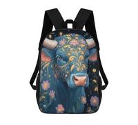 sinyumoney 3D Blue Cow with Floral Design School Backpack for Kids Adult,Animal Schoolbags Large Bookbags Casual Daypack with Side Mesh Pocket 17inch
