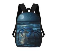 sinyumoney 3D Blue Crab at Night 17 Inch School Backpack Student Casual Backpack For Kid's Children's Daypack Bookbag Hiking Sports Outdoor Work Travel Laptop Bag