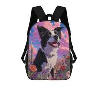 sinyumoney 3D Border Collie in Wildflowers Kid's Backpack Waterproof 17inch School Bag Cute Rucksacks Fashion Casual Schoolbag for Kids for Girl Boy School
