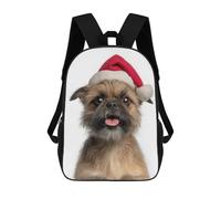 sinyumoney 3D Brussels Griffon Dog with Santa Hat Kid's Backpack Waterproof 17inch School Bag Cute Rucksacks Fashion Casual Schoolbag for Kids for Girl Boy School