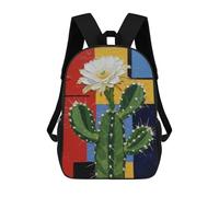 sinyumoney 3D Cactus Flower Painting with Geometric Background Printing Daypacks Kids Casual Backpack Knapsack High Capacity Rucksack Travel Laptop Book Bag 17inch