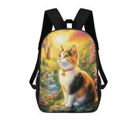 sinyumoney 3D Calico Cat in A Fantasy World Print Children Backpack for School Students Backpacks Schoolbag Shoulder Book Bags 17inch