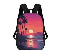 sinyumoney 3D California Sunset Pixel Kid's Backpack Waterproof 17inch School Bag Cute Rucksacks Fashion Casual Schoolbag for Kids for Girl Boy School