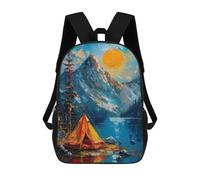 sinyumoney 3D Camping Mountains Printing Daypacks Kids Casual Backpack Knapsack High Capacity Rucksack Travel Laptop Book Bag 17inch