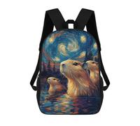 sinyumoney 3D Capybara Under Starry Night Kid's Backpack Waterproof School Bag Bookbag Cute Rucksacks Fashion Casual Schoolbag for Kids for Girl Boy School 17inch